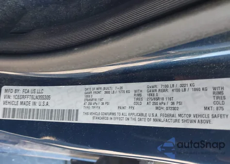 2020 Ram 1500 Big Horn 4X4 5'7 Box из США, поврежденный, VIN 1C6SRFFT6LN355305